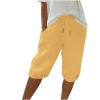 Bermuda Shorts for Women Knee Length Plus Size Cotton Linen Casual Shorts Drawstring High Waist Shorts with Pockets Casual Cargo Capris Hiking Pants view 1