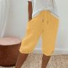 Bermuda Shorts for Women Knee Length Plus Size Cotton Linen Casual Shorts Drawstring High Waist Shorts with Pockets Casual Cargo Capris Hiking Pants view 2