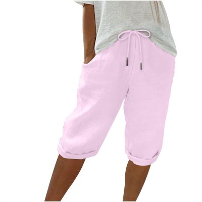 Bermuda Shorts for Women Knee Length Drawstring SweatShorts Athletic Workout Shorts Casual Jogger with Pocket Casual Cargo Capris Hiking Pants Ladies Drawstring Beach Baggy Trousers