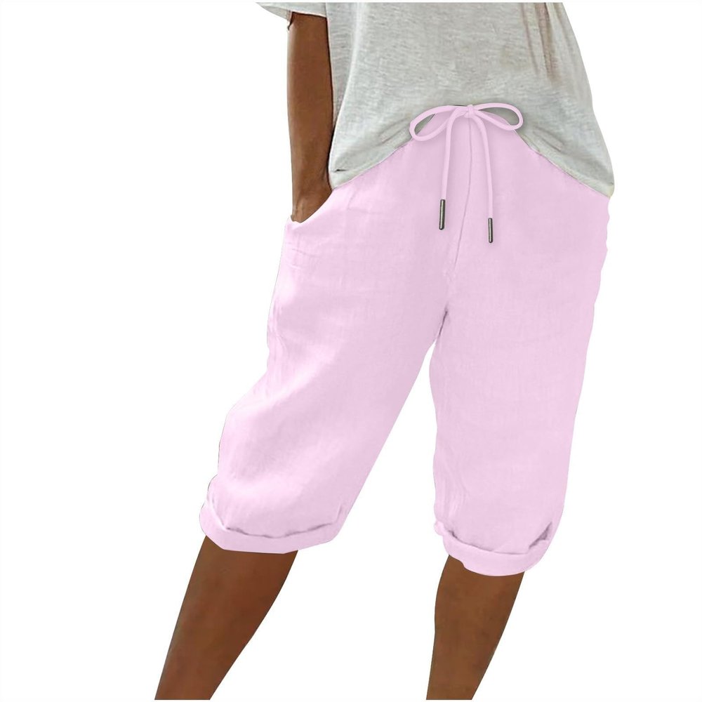 Bermuda Shorts for Women Knee Length Drawstring SweatShorts Athletic Workout Shorts Casual Jogger with Pocket Casual Cargo Capris Hiking Pants Ladies Drawstring Beach Baggy Trousers