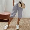 Bermuda Shorts for Women Knee Length Cotton Linen Casual Shorts Drawstring High Waisted Shorts Jogger Athletic Shorts Casual Cargo Capris Hiking Pants view 2
