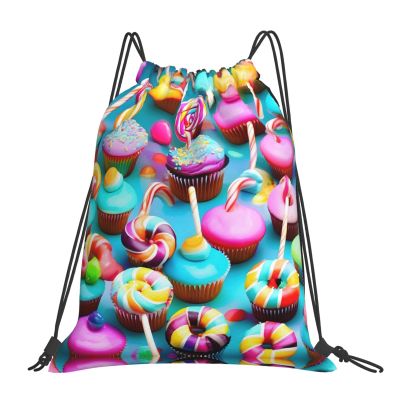 YQxwJL Colorful Sweet Lollipop Cupcake Donut Print Drawstring Backpacks String Bag Cinch Sack Pack Sports Bags For Trip Gym Party Bags