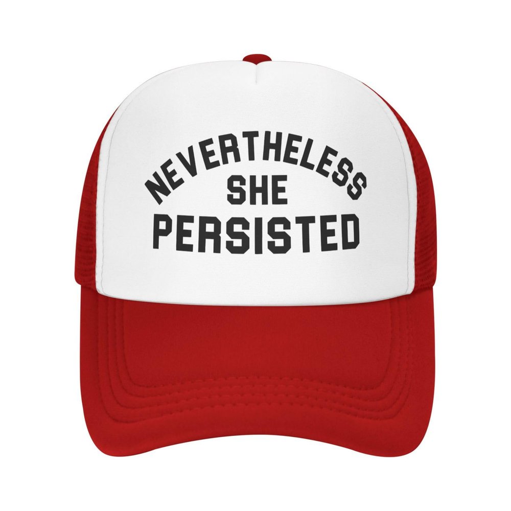 Nevertheless She Persisted Hat Adjustable Mesh Baseball Cap Funny Trucker Hats for Men Women Red