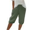 Capris Shorts for Women Drawstring Linen Bermuda Shorts Elastic Waist Summer Travel Beach Short Comfy Athletic Shorts Loose Fit Knee Length Shorts view 1