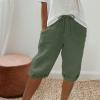 Capris Shorts for Women Drawstring Linen Bermuda Shorts Elastic Waist Summer Travel Beach Short Comfy Athletic Shorts Loose Fit Knee Length Shorts view 2