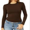 Abardsion Women's Long Sleeve Shirts Spring 2026 Casual Basic Going Out Crop Tops Slim Fit Tight Y2K Clothes(Dark Brown, M) view 1