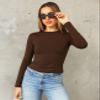 Abardsion Women's Long Sleeve Shirts Spring 2026 Casual Basic Going Out Crop Tops Slim Fit Tight Y2K Clothes(Dark Brown, M) view 2