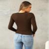 Abardsion Women's Long Sleeve Shirts Spring 2026 Casual Basic Going Out Crop Tops Slim Fit Tight Y2K Clothes(Dark Brown, M) view 4