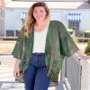 Women's Floral Print Puff Sleeve Kimono Cardigan Loose Cover Up Casual Blouse Tops(Army Green Floral,L) view 2