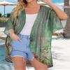 Women's Floral Print Puff Sleeve Kimono Cardigan Loose Cover Up Casual Blouse Tops(Army Green Floral,L) view 3