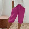 Linen Shorts for Women Knee Length Bermuda Shorts Drawstring Elastic Waist Summer Casual Gym Shorts with Pockets Casual Cargo Capris Hiking Pants view 2