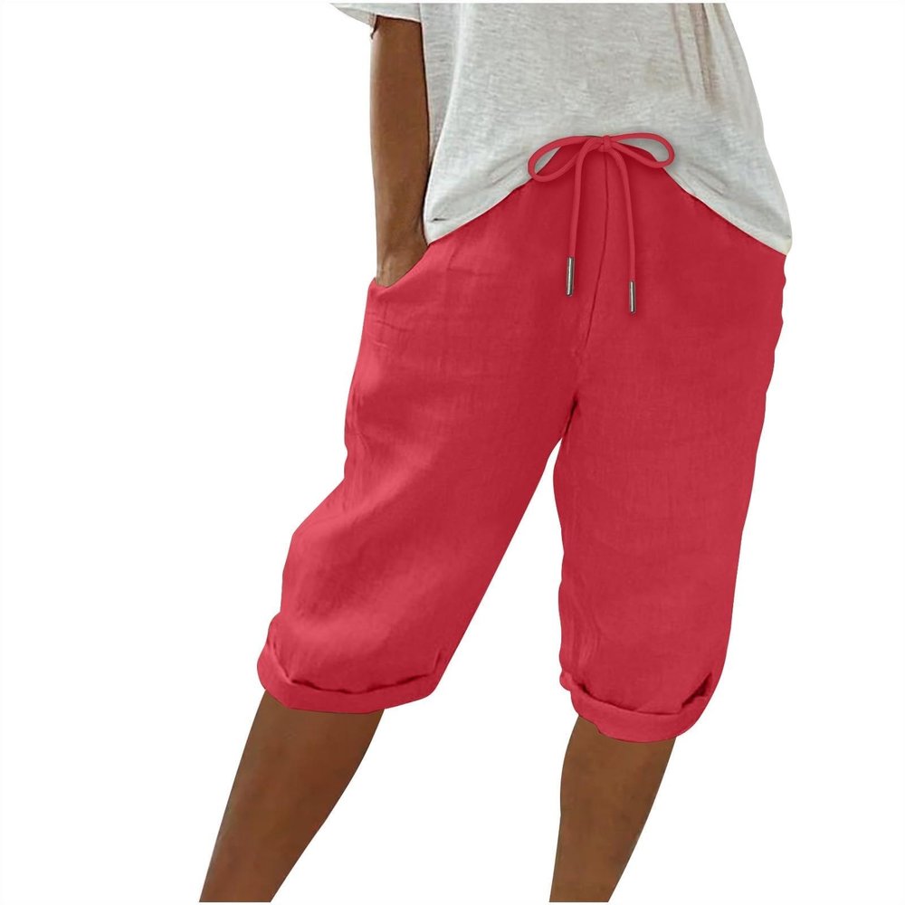 Shorts for Women 2024 Casual Summer Beach Drawstring Shorts with Pocket Knee Length Loose Cute Vacation Short Casual Cargo Capris Hiking Pants