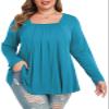 LARACE Womens Plus Size Tunic Tops Loose Fit Square Neck Long Sleeve Shirts (LakeBlue 2X) view 1