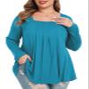 LARACE Womens Plus Size Tunic Tops Loose Fit Square Neck Long Sleeve Shirts (LakeBlue 2X) view 2
