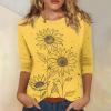 3/4 Length Sleeve Womens Tops 2026 Spring Summer Clothing for Women Plus Size Shirts for Women 3/4 Sleeve Tops Crew Ncek Floral Print Trendy Causal Blouse A27 Orange L view 2