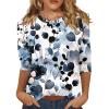 3/4 Length Sleeve Womens Tops 2026 Spring Summer Clothing for Women Plus Size Shirts for Women 3/4 Sleeve Tops Crew Ncek Floral Print Trendy Causal Blouse A41 Navy 3XL view 1