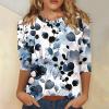 3/4 Length Sleeve Womens Tops 2026 Spring Summer Clothing for Women Plus Size Shirts for Women 3/4 Sleeve Tops Crew Ncek Floral Print Trendy Causal Blouse A41 Navy 3XL view 2