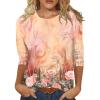 3/4 Length Sleeve Womens Tops 2026 Spring Summer Clothing for Women Plus Size Shirts for Women 3/4 Sleeve Tops Crew Ncek Floral Print Trendy Causal Blouse A08 Pink L view 2