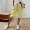 Bermuda Shorts for Women Knee Length Casual Loose Walking Shorts Lightweight Beach High Waisted Linen Shorts Casual Cargo Capris Hiking Pants Ladies Drawstring Beach Baggy Trousers view 2