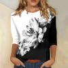 3/4 Length Sleeve Womens Tops 2026 Spring Summer Clothing for Women Plus Size Shirts for Women 3/4 Sleeve Tops Crew Ncek Floral Print Trendy Causal Blouse A05 Black L view 2