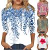 3/4 Length Sleeve Womens Tops Spring Summer Blouses for Women Plus Size 3/4 Sleeve Basic Comfortable Floral Print Tees Lady Crewneck Floral Tops Blue XL view 1