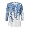 3/4 Length Sleeve Womens Tops Spring Summer Blouses for Women Plus Size 3/4 Sleeve Basic Comfortable Floral Print Tees Lady Crewneck Floral Tops Blue XL view 3