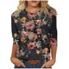 3/4 Length Sleeve Womens Tops 2026 Spring Summer Clothing for Women Plus Size Shirts for Women 3/4 Sleeve Tops Crew Ncek Floral Print Trendy Causal Blouse A09 Black M view 1