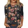 3/4 Length Sleeve Womens Tops 2026 Spring Summer Clothing for Women Plus Size Shirts for Women 3/4 Sleeve Tops Crew Ncek Floral Print Trendy Causal Blouse A09 Black M view 2