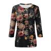 3/4 Length Sleeve Womens Tops 2026 Spring Summer Clothing for Women Plus Size Shirts for Women 3/4 Sleeve Tops Crew Ncek Floral Print Trendy Causal Blouse A09 Black M view 3