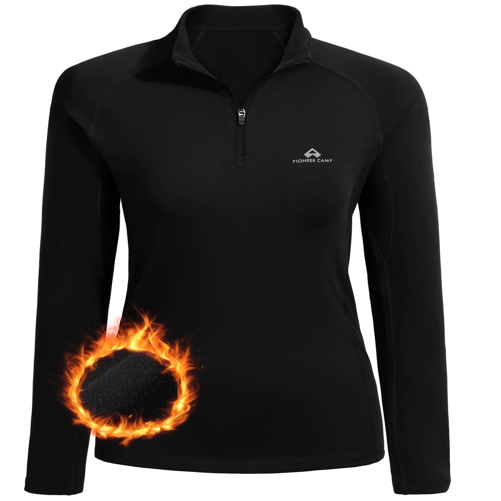 Pioneer Camp Women's Quarter Zip Pullover Long Sleeve Thermal Fleece Lining Lightweight Athletic Tops for Running Golf Black