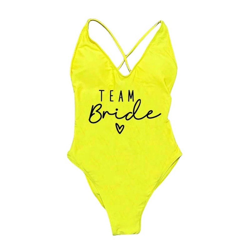 SHENDM Bride Team Swimsuit Bridal Heart Shaped Letters One-Piece Swimsuit Padded Bodysuit Design Bachelor Party Beachwear-Team YWBL-M, Medium