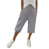 Generic Women Casual Shorts Summer Ruffle Knee Length Shorts 2024 Women's Linen Capris 2024 Summer Casual Plus Size Elastic High Waisted Drawstring Rolled Hem Shorts with Pockets Gray, Small view 1