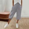 Generic Women Casual Shorts Summer Ruffle Knee Length Shorts 2024 Women's Linen Capris 2024 Summer Casual Plus Size Elastic High Waisted Drawstring Rolled Hem Shorts with Pockets Gray, Small view 2