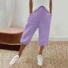 Women Casual Shorts Summer Ruffle Knee Length Shorts 2024 Shorts for Women Summer Cotton Linen Long Shorts below The Knee High Waisted Loose Shrink Wide Leg Shorts Pants Purple view 2