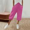 Women Casual Shorts Summer Ruffle Knee Length Shorts 2024 Women's 2024 Trendy Casual Loose Fit Elastic Waisted Pleated Linen Bermuda Shorts Long Shorts with Pockets Hot Pink view 2