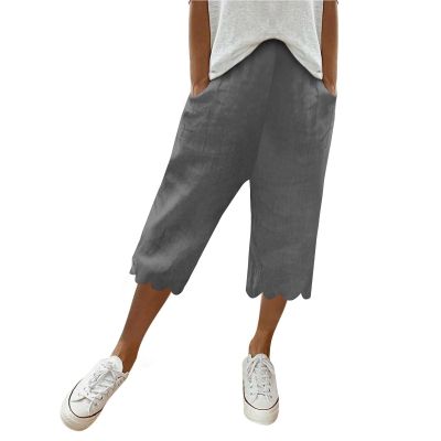 Linen Shorts for Women Plus Size Summer Trendy 2024 Shorts for Women Summer Cotton Linen Long Shorts below The Knee High Waisted Loose Shrink Wide Leg Shorts Pants Dark Gray