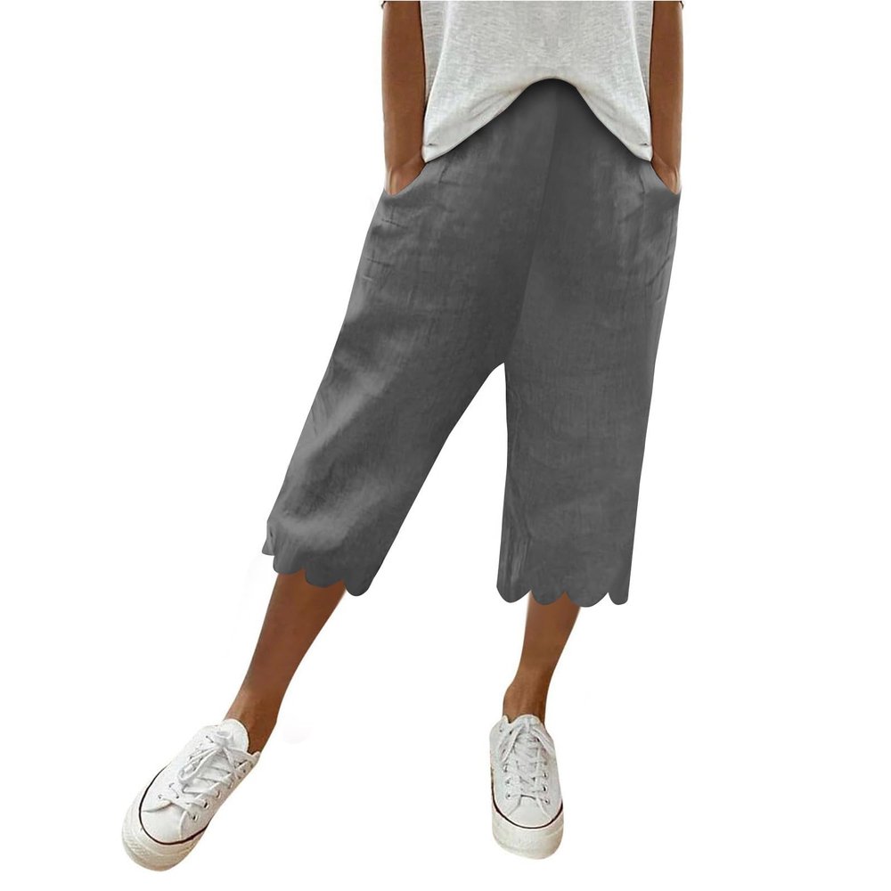 Linen Shorts for Women Plus Size Summer Trendy 2024 Shorts for Women Summer Cotton Linen Long Shorts below The Knee High Waisted Loose Shrink Wide Leg Shorts Pants Dark Gray