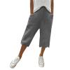 Linen Shorts for Women Plus Size Summer Trendy 2024 Shorts for Women Summer Cotton Linen Long Shorts below The Knee High Waisted Loose Shrink Wide Leg Shorts Pants Dark Gray view 1