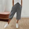 Linen Shorts for Women Plus Size Summer Trendy 2024 Shorts for Women Summer Cotton Linen Long Shorts below The Knee High Waisted Loose Shrink Wide Leg Shorts Pants Dark Gray view 2