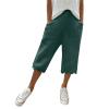 Women Casual Shorts Summer Ruffle Knee Length Shorts 2024 Bermuda Shorts for Women Knee Length Cotton Linen Casual Shorts Drawstring High Waisted Shorts Jogger Athletic Shorts Dark Green view 1