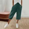 Women Casual Shorts Summer Ruffle Knee Length Shorts 2024 Bermuda Shorts for Women Knee Length Cotton Linen Casual Shorts Drawstring High Waisted Shorts Jogger Athletic Shorts Dark Green view 2