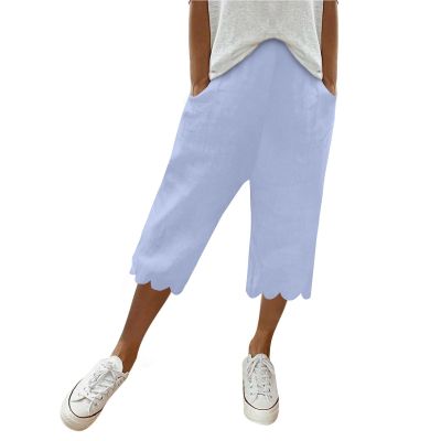 Women's Summer Drawstring Ruffle Knee Length Shorts 2024 Linen Shorts for Women Casual Drawstring Elastic Waist Summer Shorts Wide Leg Lightweight Flowy Lounge Shorts with Pockets