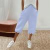 Women's Summer Drawstring Ruffle Knee Length Shorts 2024 Linen Shorts for Women Casual Drawstring Elastic Waist Summer Shorts Wide Leg Lightweight Flowy Lounge Shorts with Pockets view 2