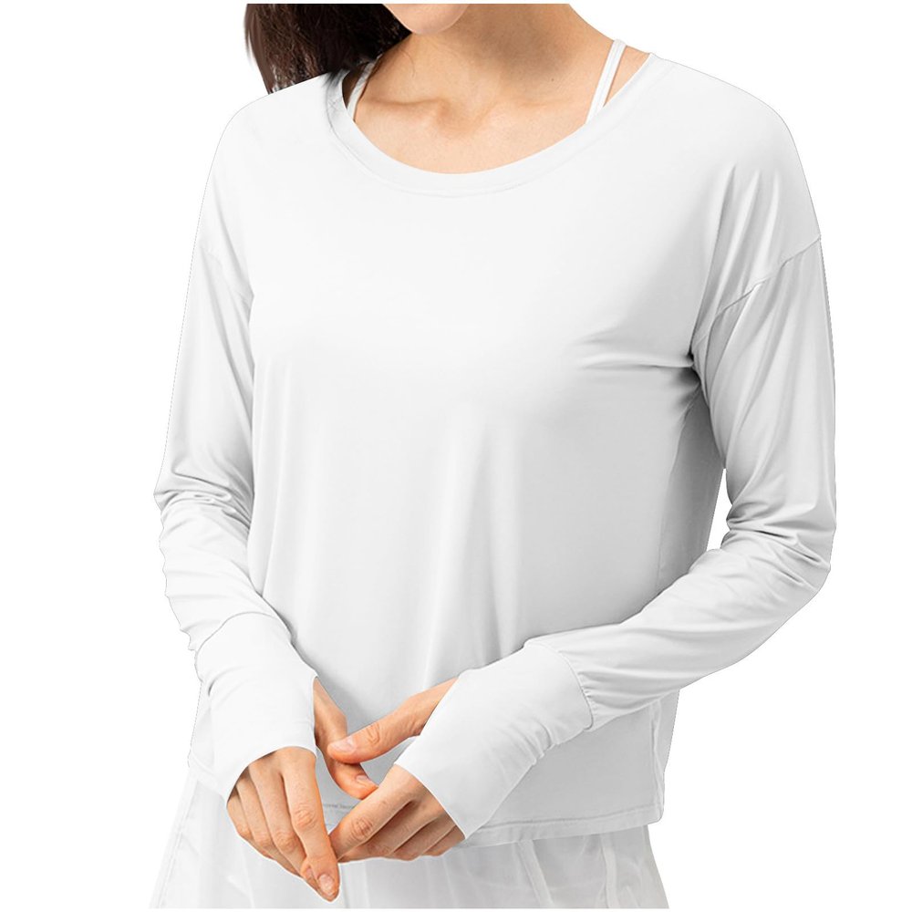 NineFit Basics Sunscreen Long Sleeve Tops for Women UV Protection Breathable Shirts Lightweight Quick Dry SPF Hiking Fishing Shirts, X-Small, A01_white