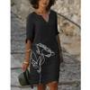 Akivide Women's Summer Boho Linen Floral Print Midi Dress V Neck Short Sleeve Classic Beach Tshirt Dresses for Women view 2