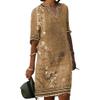 Akivide Women's Summer Boho Linen Floral Print Midi Dress V Neck Short Sleeve Classic Beach Tshirt Dresses for Women view 1