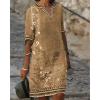 Akivide Women's Summer Boho Linen Floral Print Midi Dress V Neck Short Sleeve Classic Beach Tshirt Dresses for Women view 2