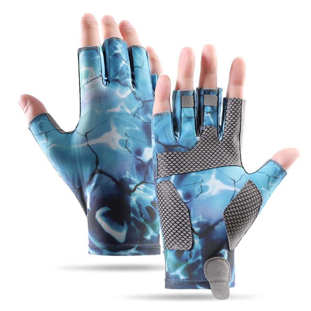 aifitbre Fishing Gloves UPF 50+ Sun Gloves UV Protection Fingerless Gloves Men Women for Outdoor, Kayaking, Rowing, Paddling, Blue