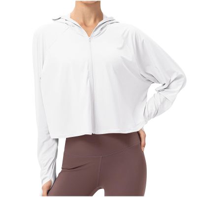 NineFit Basics Womens Sunscreen Shirt Top UV Protection Breathable Long Sleeve Hoodie Lightweight Quick Dry SPF Hiking Fishing Shirt, Small, A02_white