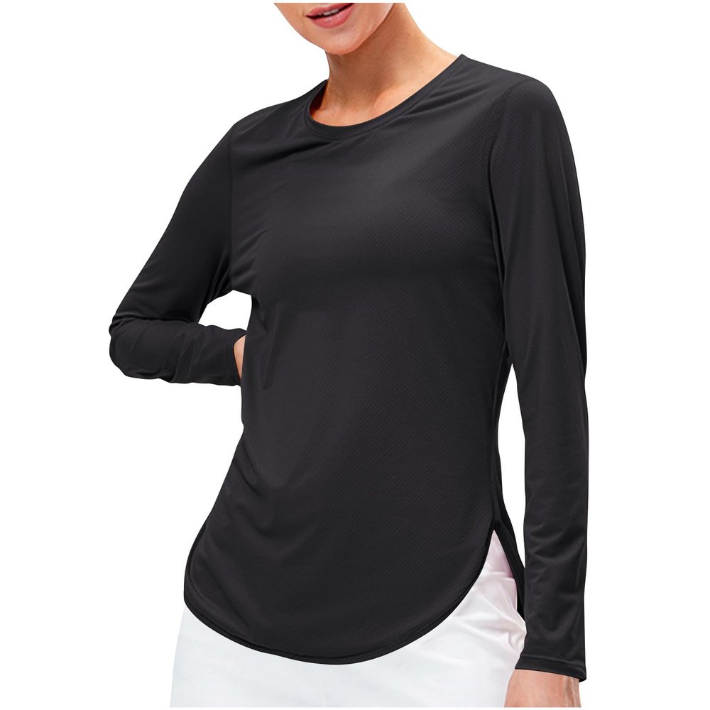 NineFit Basics Sunscreen Long Sleeve Tops for Women UV Protection Breathable Shirts Lightweight Quick Dry SPF Hiking Fishing Shirts, X-Large, A02_black